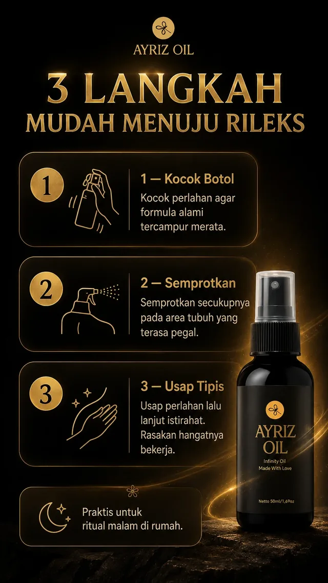 Cara pakai AYRIZ Oil dalam 3 langkah