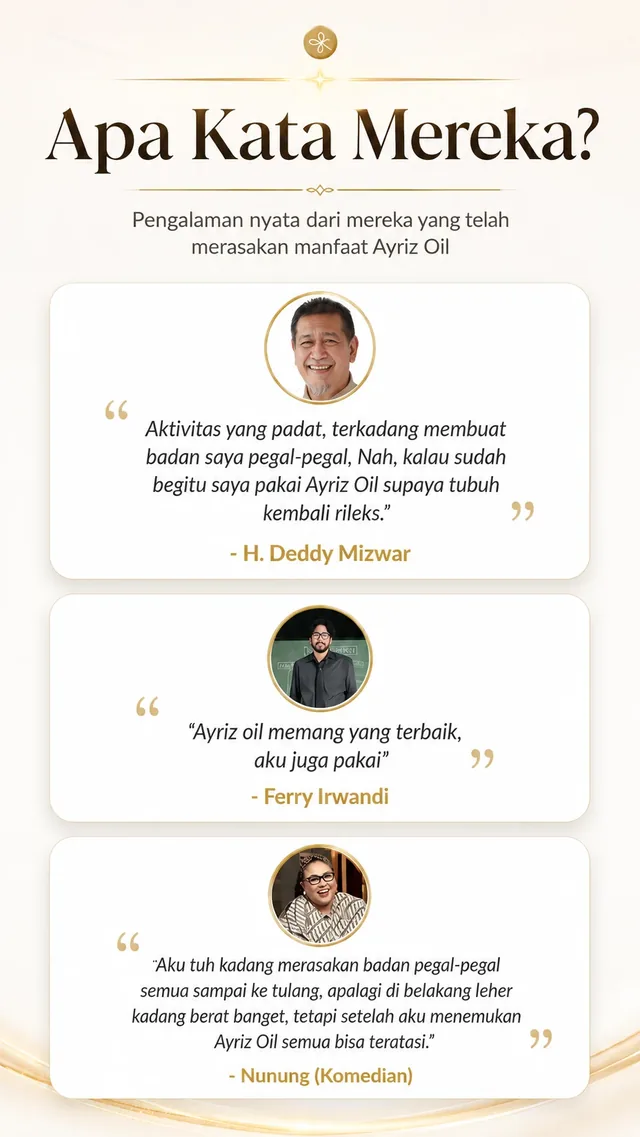 Testimoni pengguna AYRIZ Oil